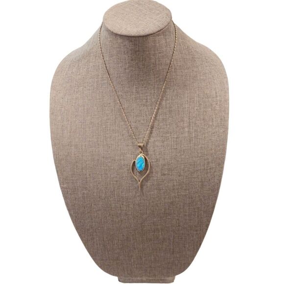 Vintage Mexico Foiled Opalite Free Form Sterling Silver 925 Pendant Necklace - Picture 6 of 12